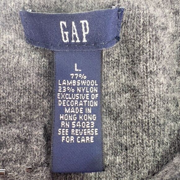 Gap Cardigan Sweater Women’s L Lambswool Blend Heather Gray Snap Beaded Cropped - Picture 7 of 15